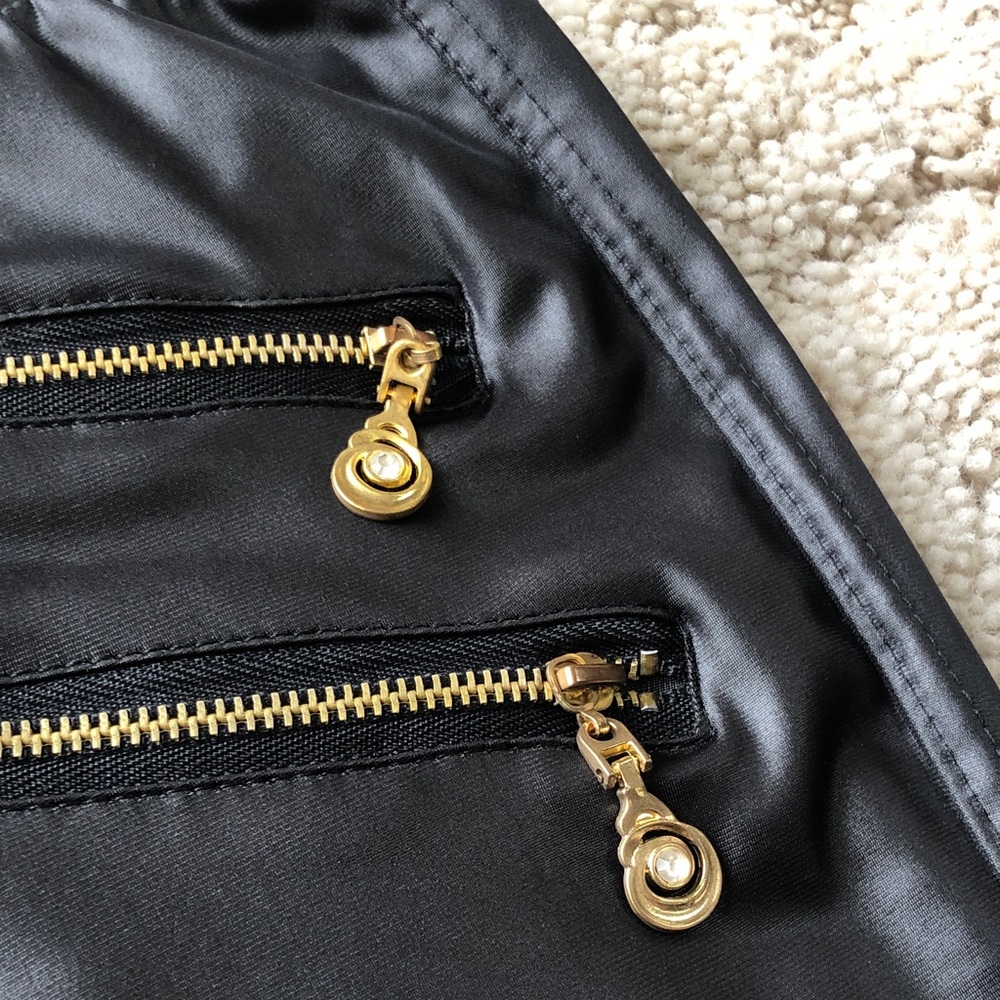 TRUE ROCK Black Faux Leather Pants with Gold Zippers - Picture 4 of 5
